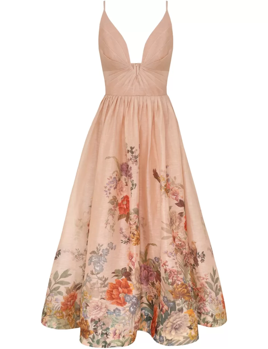 ZIMMERMANN Dresses | Clothing<Pavilion V Neck Midi Dress Peach Multi Floral