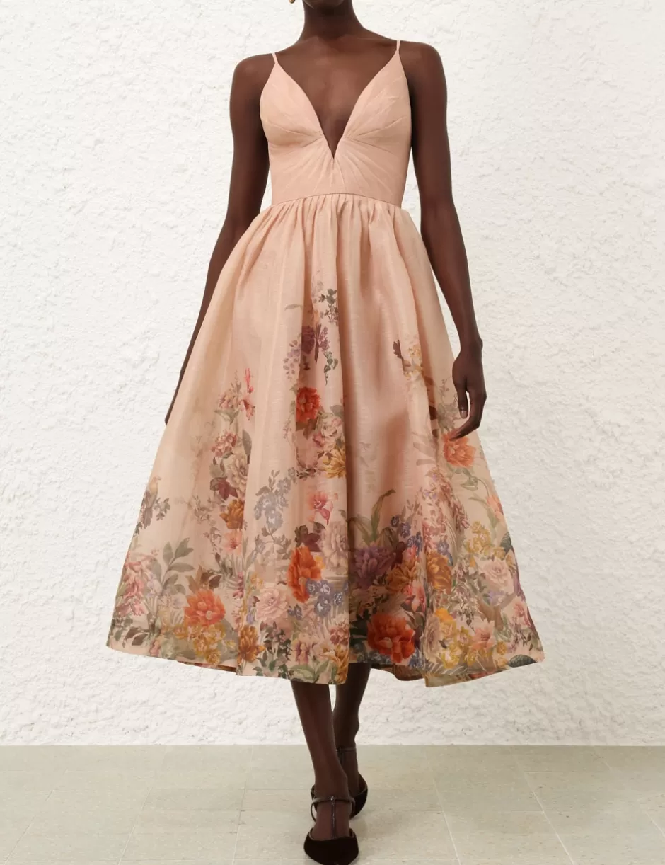 ZIMMERMANN Dresses | Clothing<Pavilion V Neck Midi Dress Peach Multi Floral