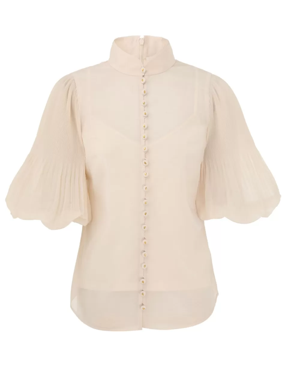 ZIMMERMANN Clothing | Tops<Pleated Buttoned Blouse Cream