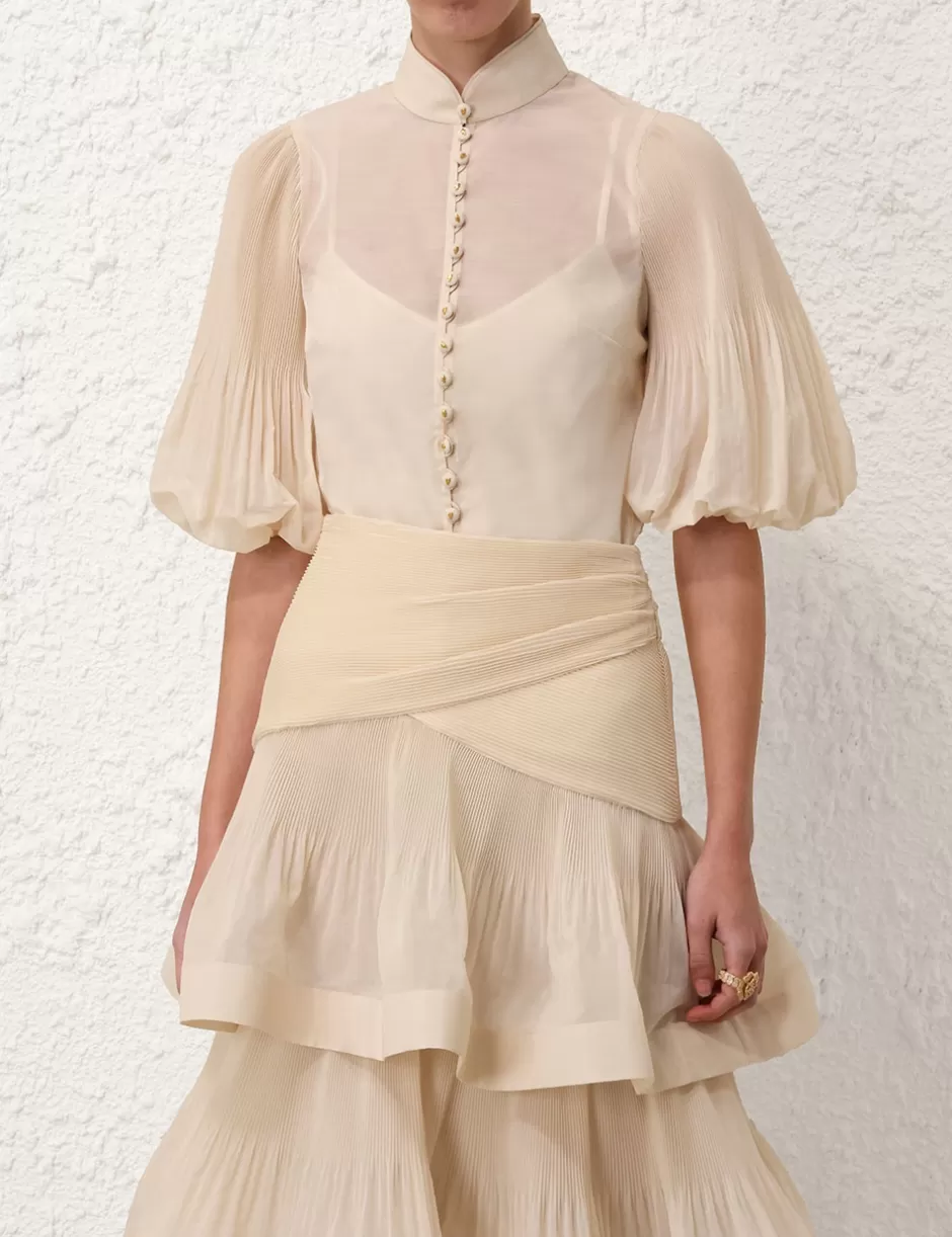 ZIMMERMANN Clothing | Tops<Pleated Buttoned Blouse Cream