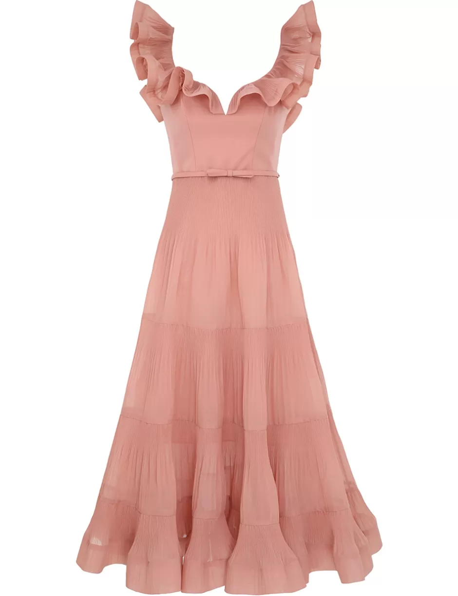 ZIMMERMANN Clothing | Dresses<Pleated Frill Midi Dress Lipstick