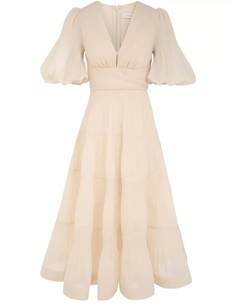 ZIMMERMANN Clothing | Dresses<Pleated Midi Dress Cream