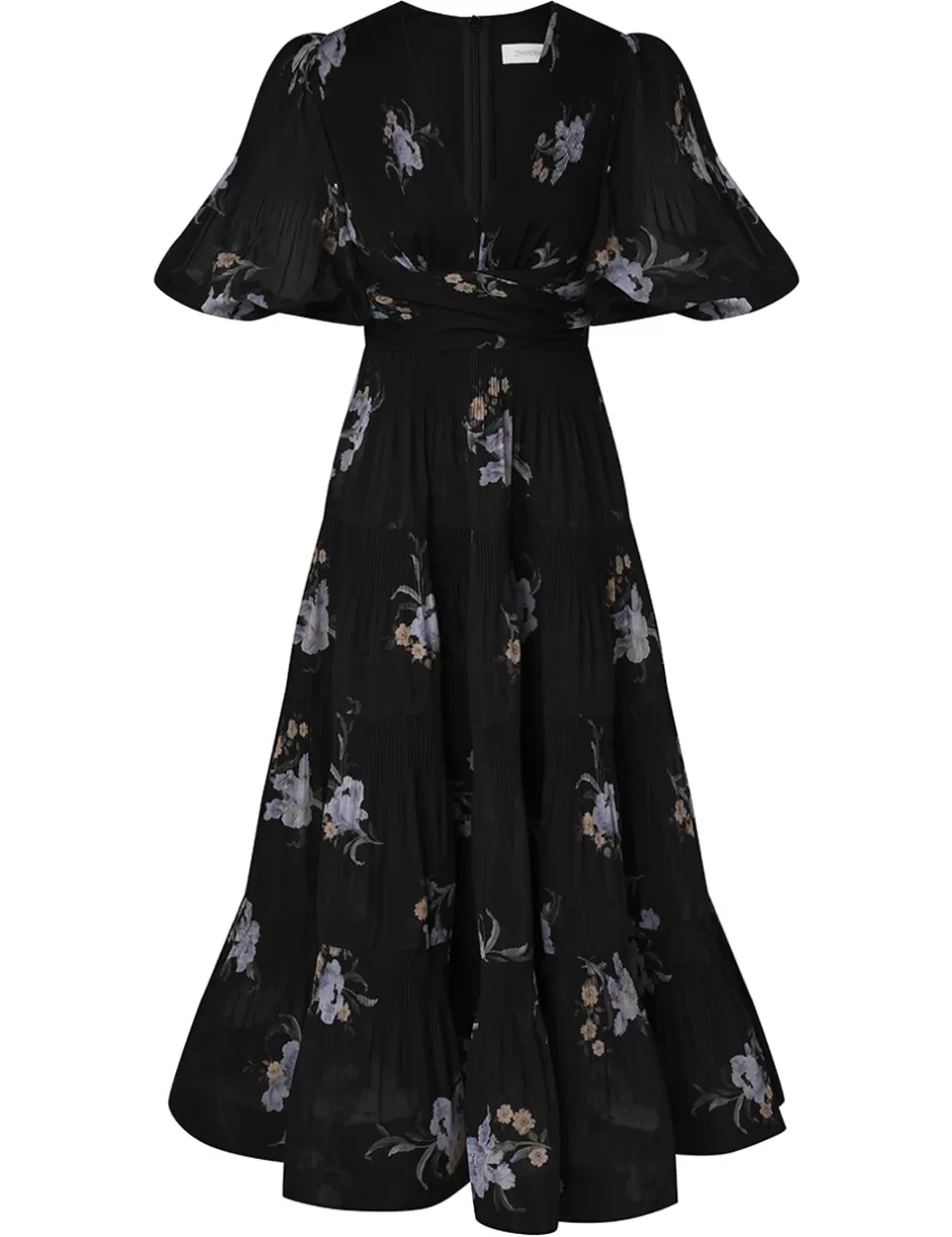 ZIMMERMANN Clothing | Dresses<Pleated Midi Dress Black Iris Floral