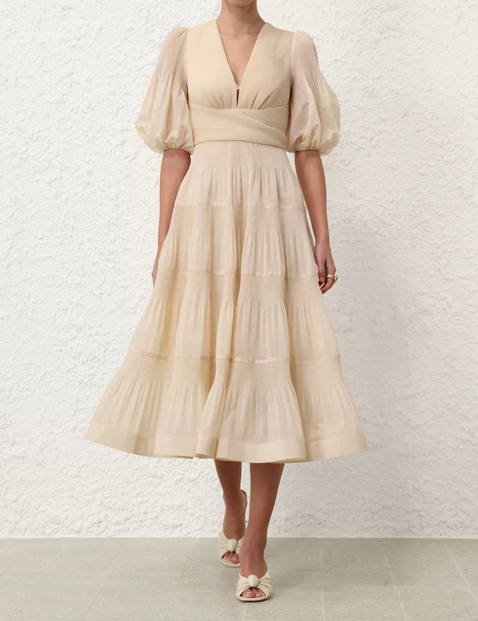 ZIMMERMANN Clothing | Dresses<Pleated Midi Dress Cream