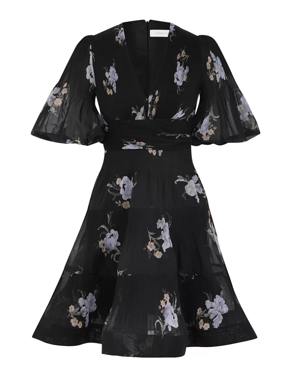 ZIMMERMANN Clothing | Dresses<Pleated Mini Dress Black Iris Floral