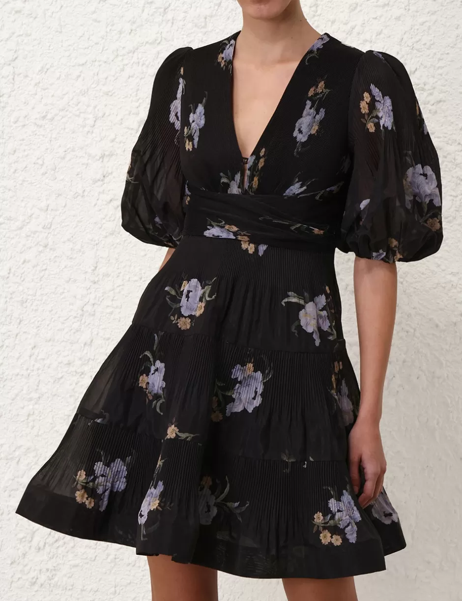 ZIMMERMANN Clothing | Dresses<Pleated Mini Dress Black Iris Floral