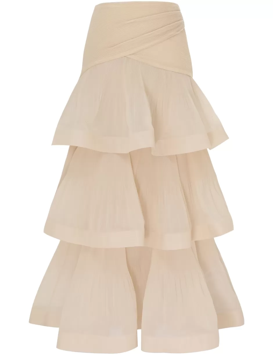 ZIMMERMANN Skirts | Clothing<Pleated Tiered Skirt Cream