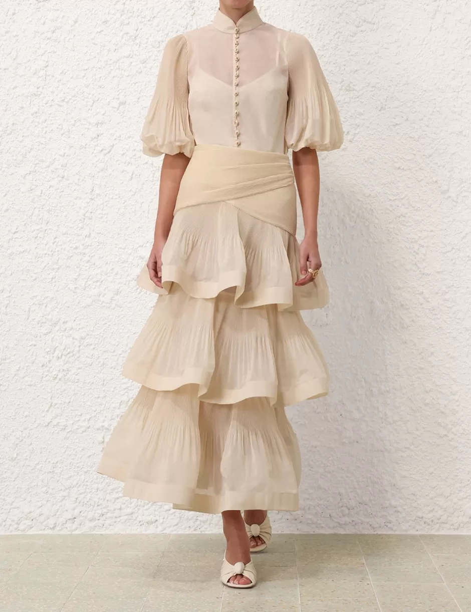 ZIMMERMANN Skirts | Clothing<Pleated Tiered Skirt Cream