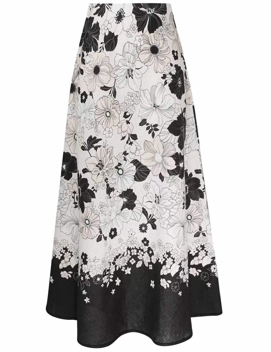 ZIMMERMANN Clothing | Skirts<Pop Bias Midi Skirt Ivory Black Floral