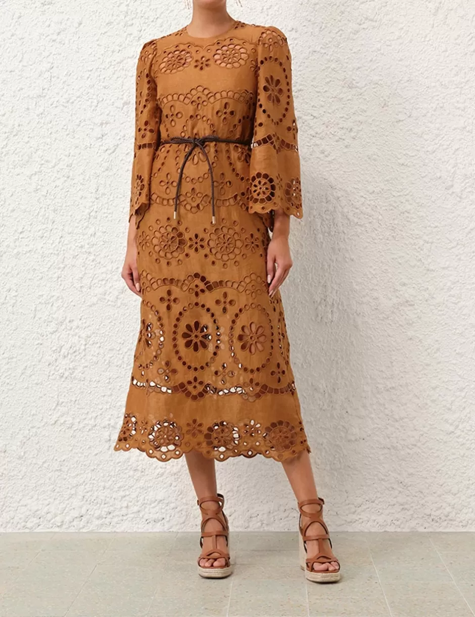 ZIMMERMANN Clothing | Dresses & Coverups<Pop Embroidered Midi Dress Tan