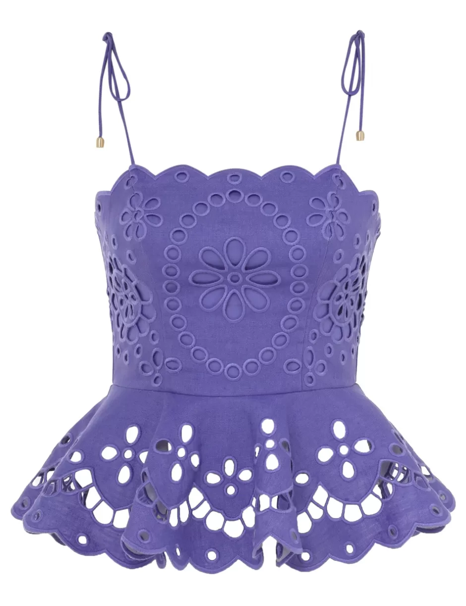 ZIMMERMANN Clothing | Tops<Pop Embroidered Scallop Top Blue