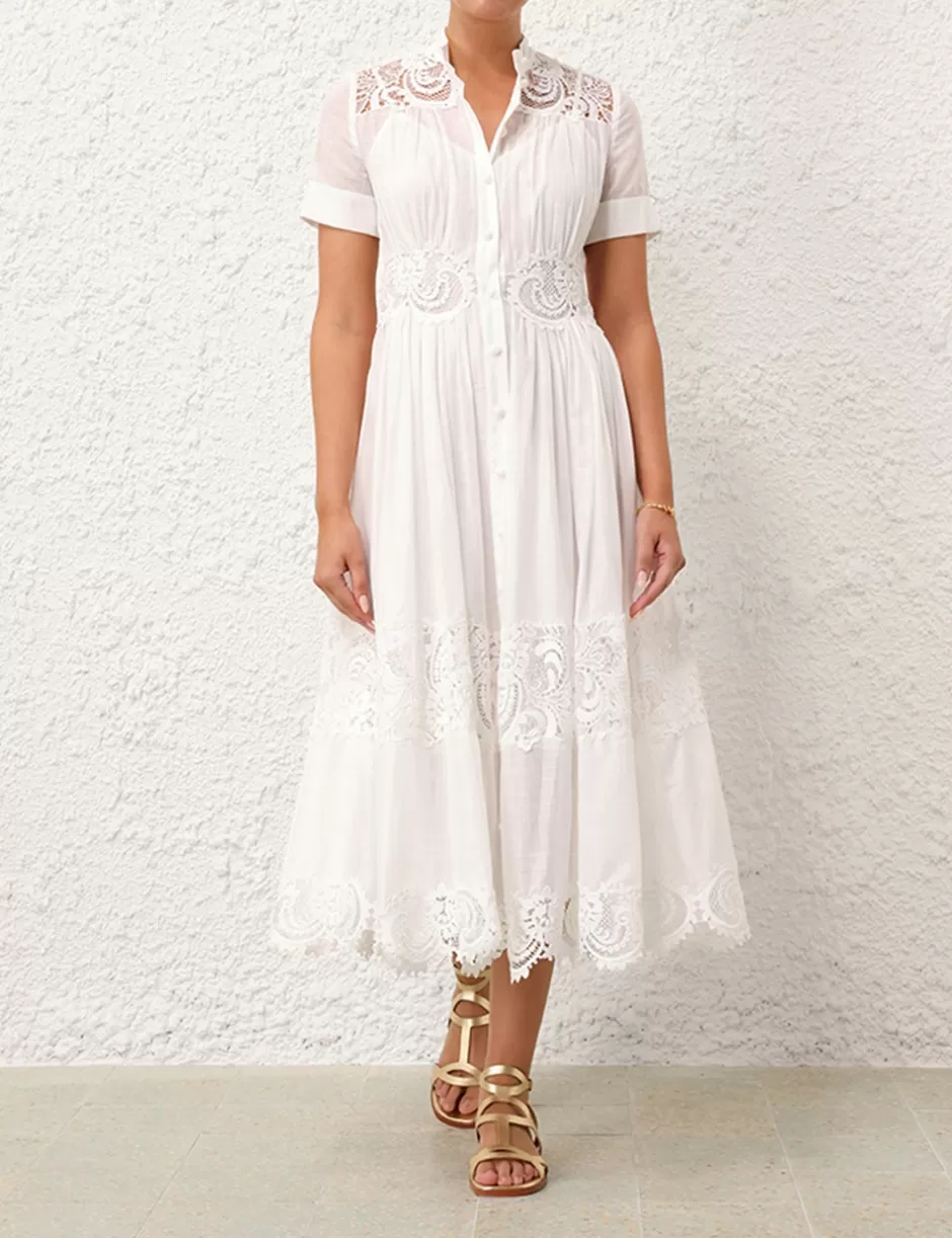 ZIMMERMANN Clothing | Dresses & Coverups<Pop Lace Trimmed Midi Dress Ivory