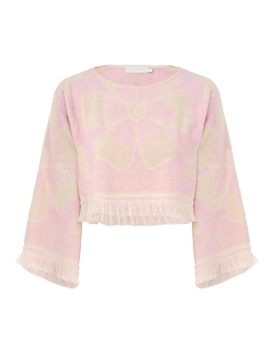 ZIMMERMANN Clothing | Tops<Pop Long Sleeve Towelling Crop Pink Cream