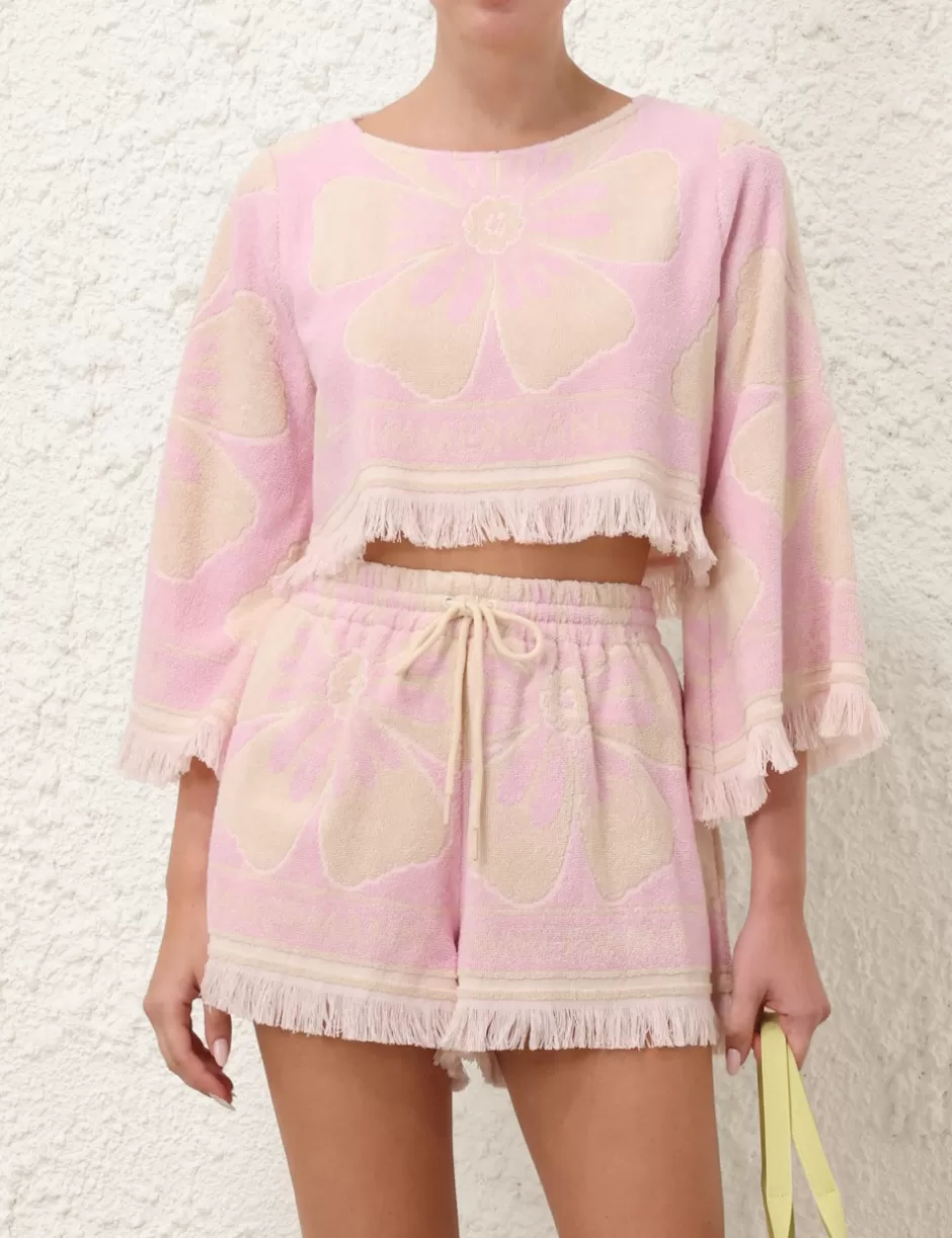 ZIMMERMANN Clothing | Tops<Pop Long Sleeve Towelling Crop Pink Cream