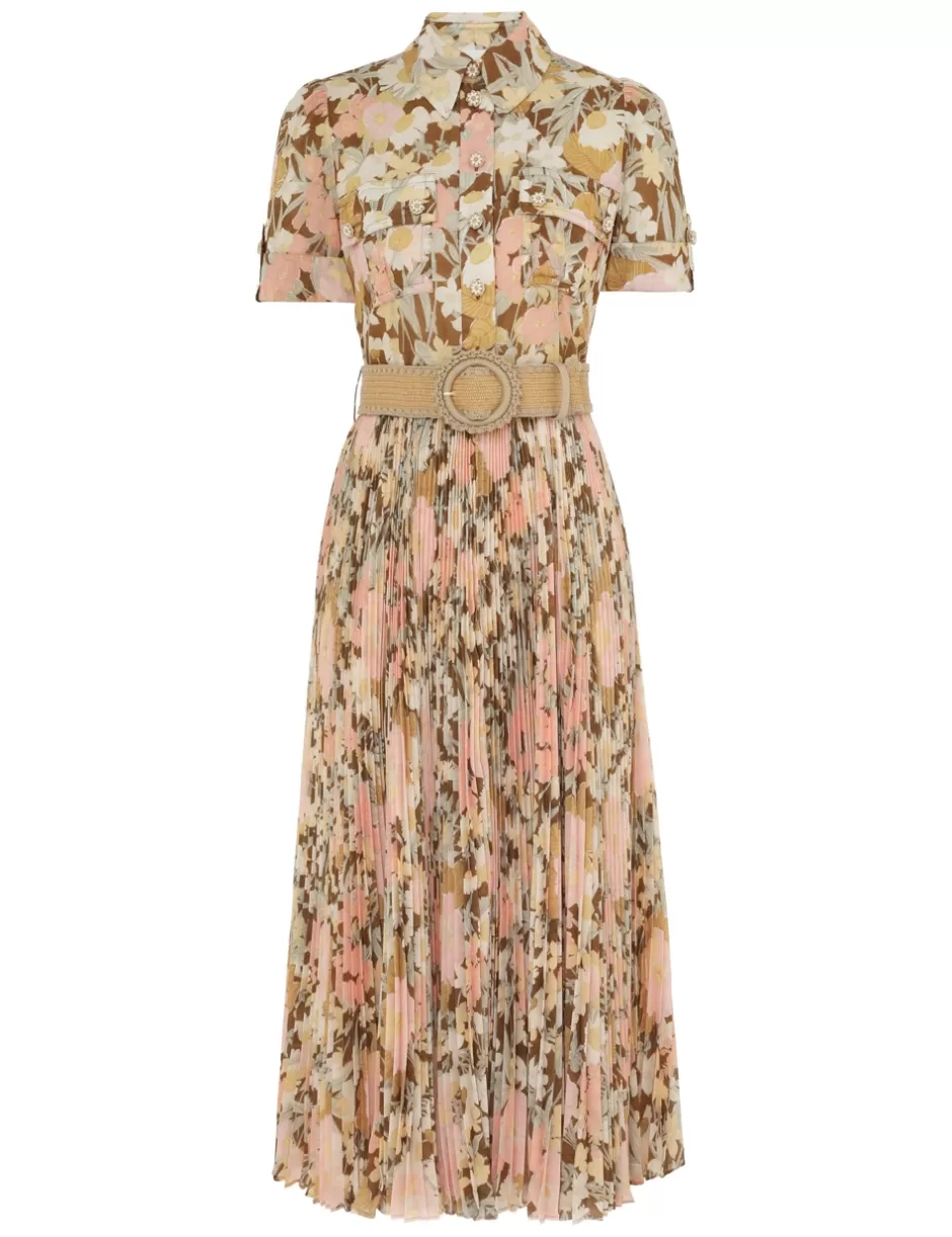 ZIMMERMANN Clothing | Dresses & Coverups<Pop Pleated Midi Dress Gold Peach Floral