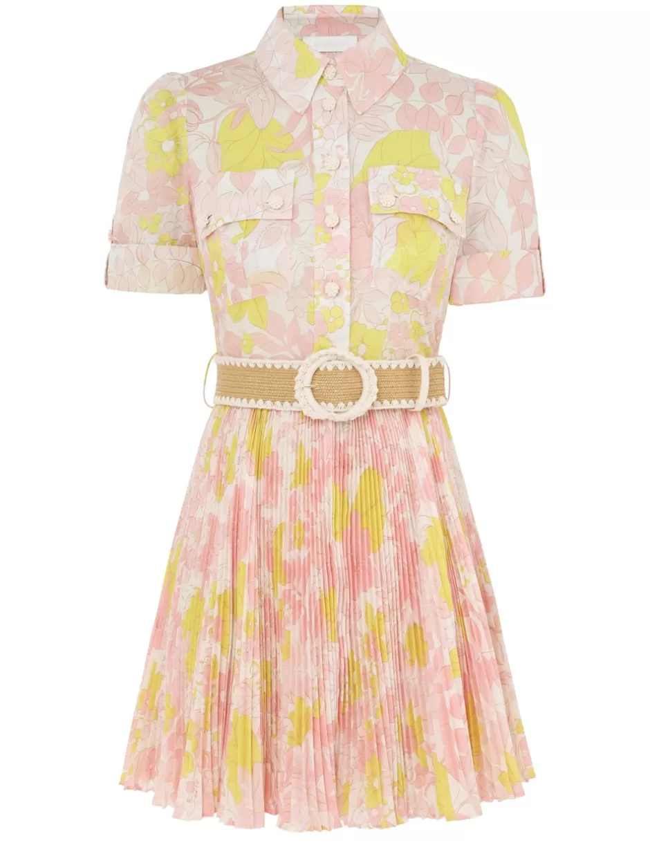 ZIMMERMANN Clothing | Dresses & Coverups<Pop Pleated Mini Dress Pink Yellow Floral