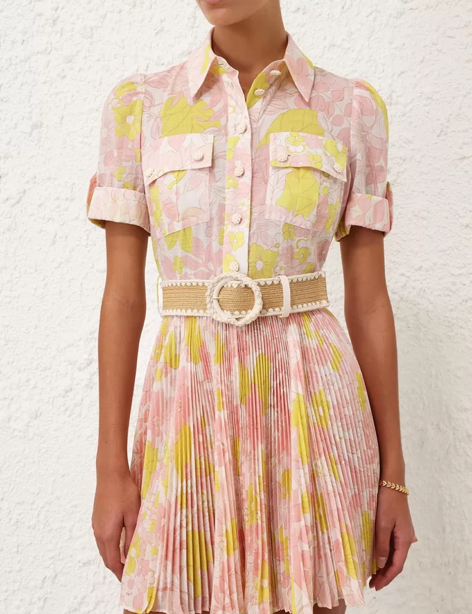 ZIMMERMANN Clothing | Dresses & Coverups<Pop Pleated Mini Dress Pink Yellow Floral