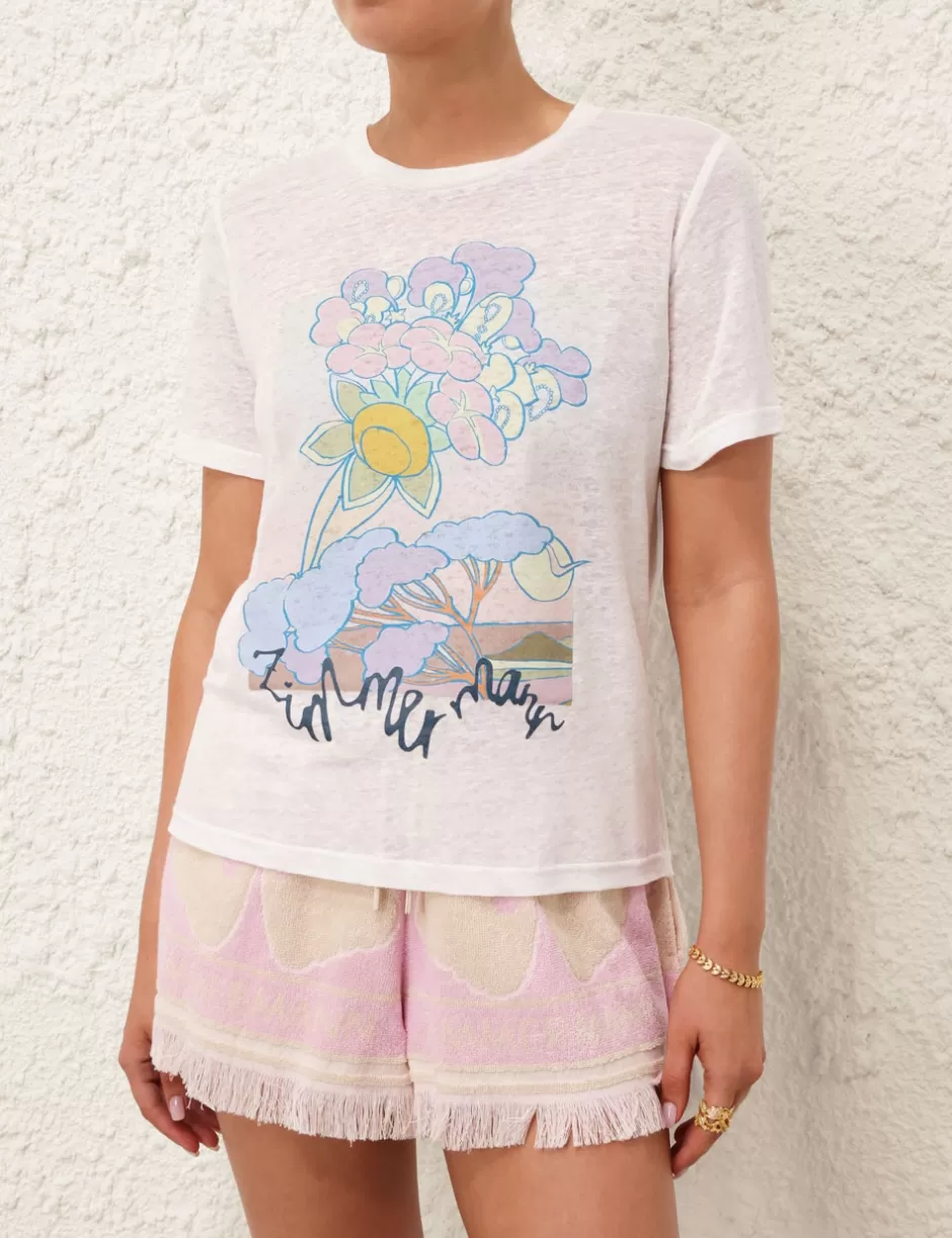 ZIMMERMANN Clothing | Tops<Pop Printed Straight Tee Ivory