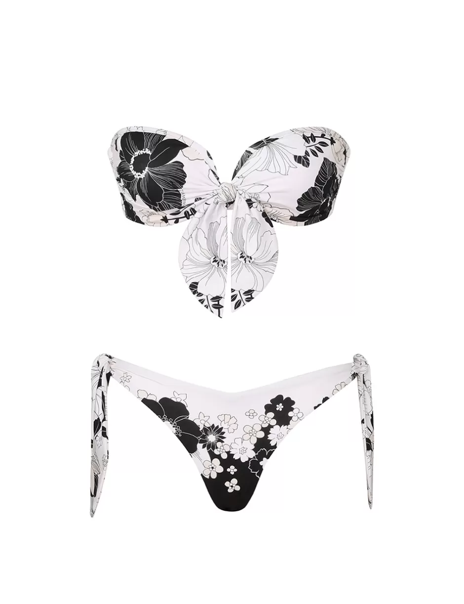 ZIMMERMANN Bikinis<Pop Scarf Tie Bikini Ivory Black Floral