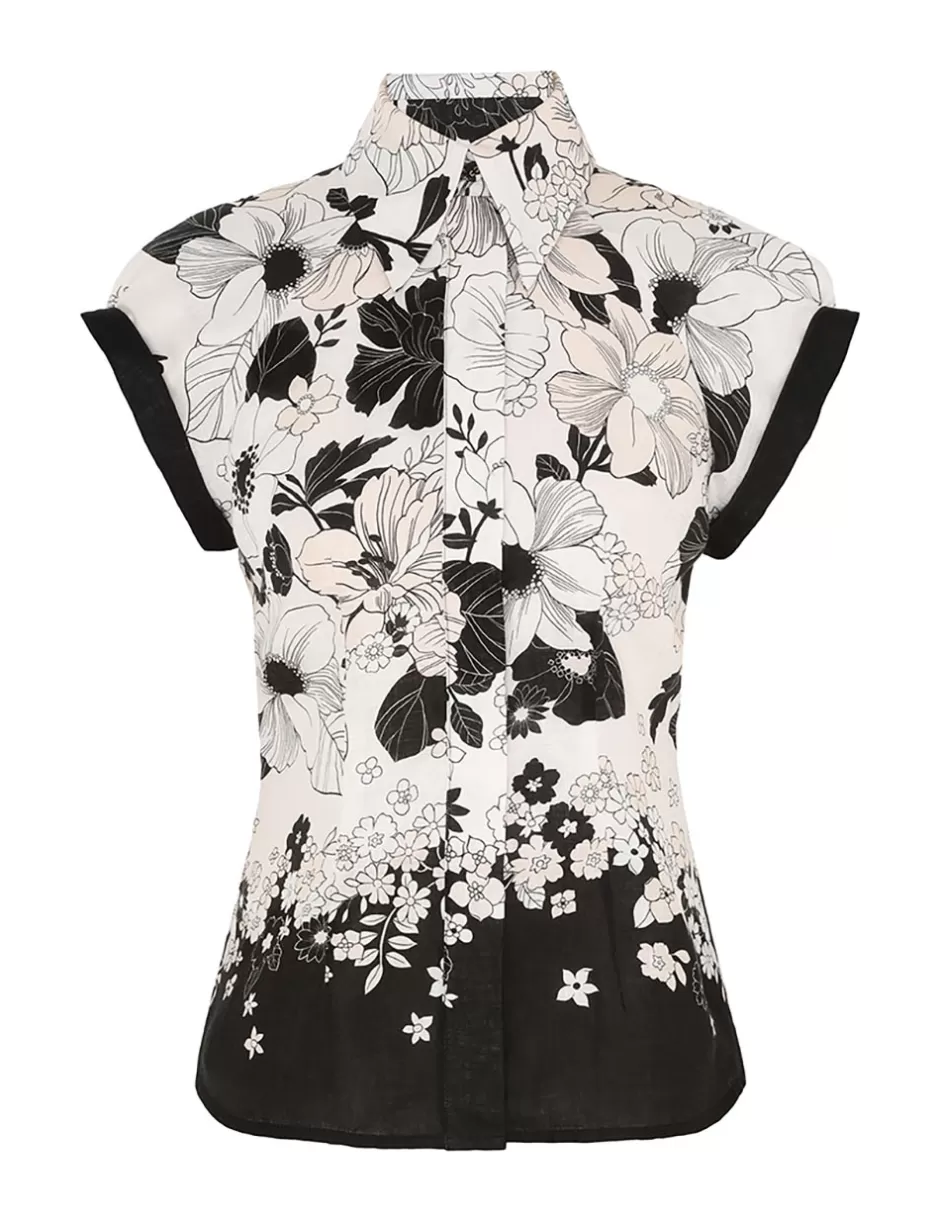 ZIMMERMANN Clothing | Tops<Pop Short Sleeve Shirt Ivory Black Floral