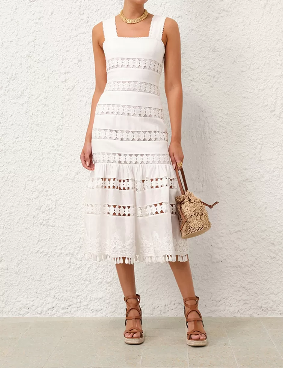 ZIMMERMANN Clothing | Dresses & Coverups<Pop Trimmed Midi Dress Ivory