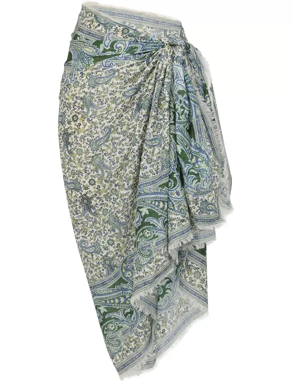 ZIMMERMANN Accessories | Towels & Pareos<Printed Cotton Pareo Green Paisley