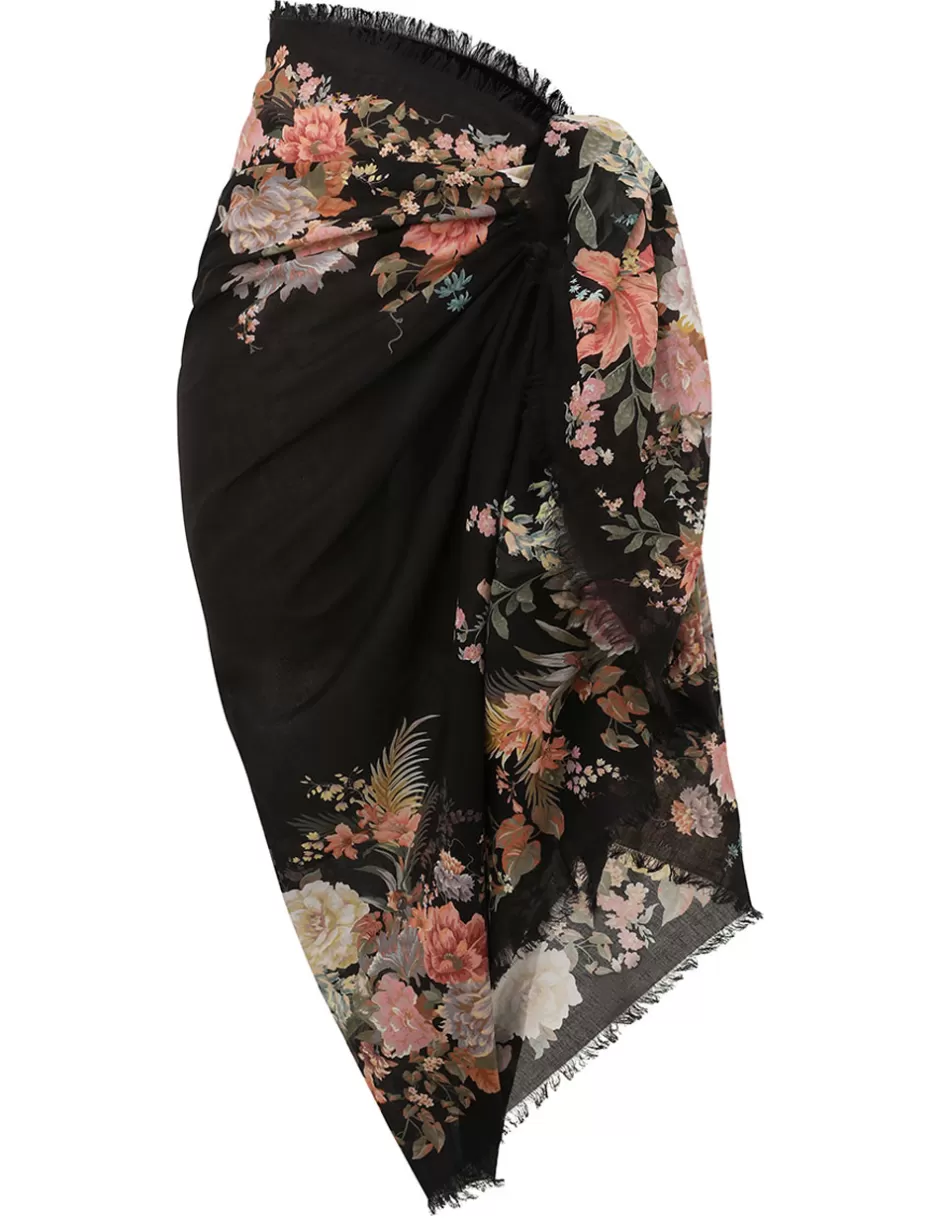 ZIMMERMANN Accessories | Towels & Pareos<Printed Cotton Pareo Black Multi Floral