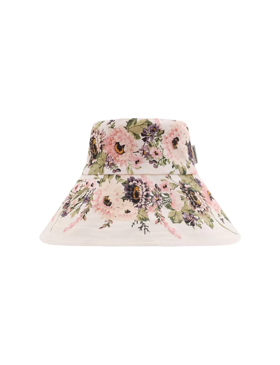 ZIMMERMANN Accessories | Hats<Printed Long Brim Bucket Hat Cream Multi Floral