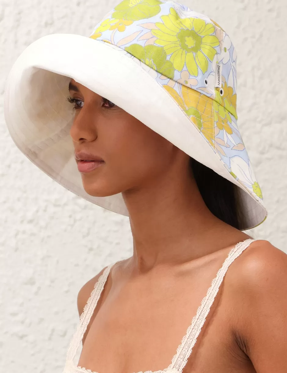 ZIMMERMANN Accessories | Hats<Printed Long Brim Bucket Hat Green Multi Floral