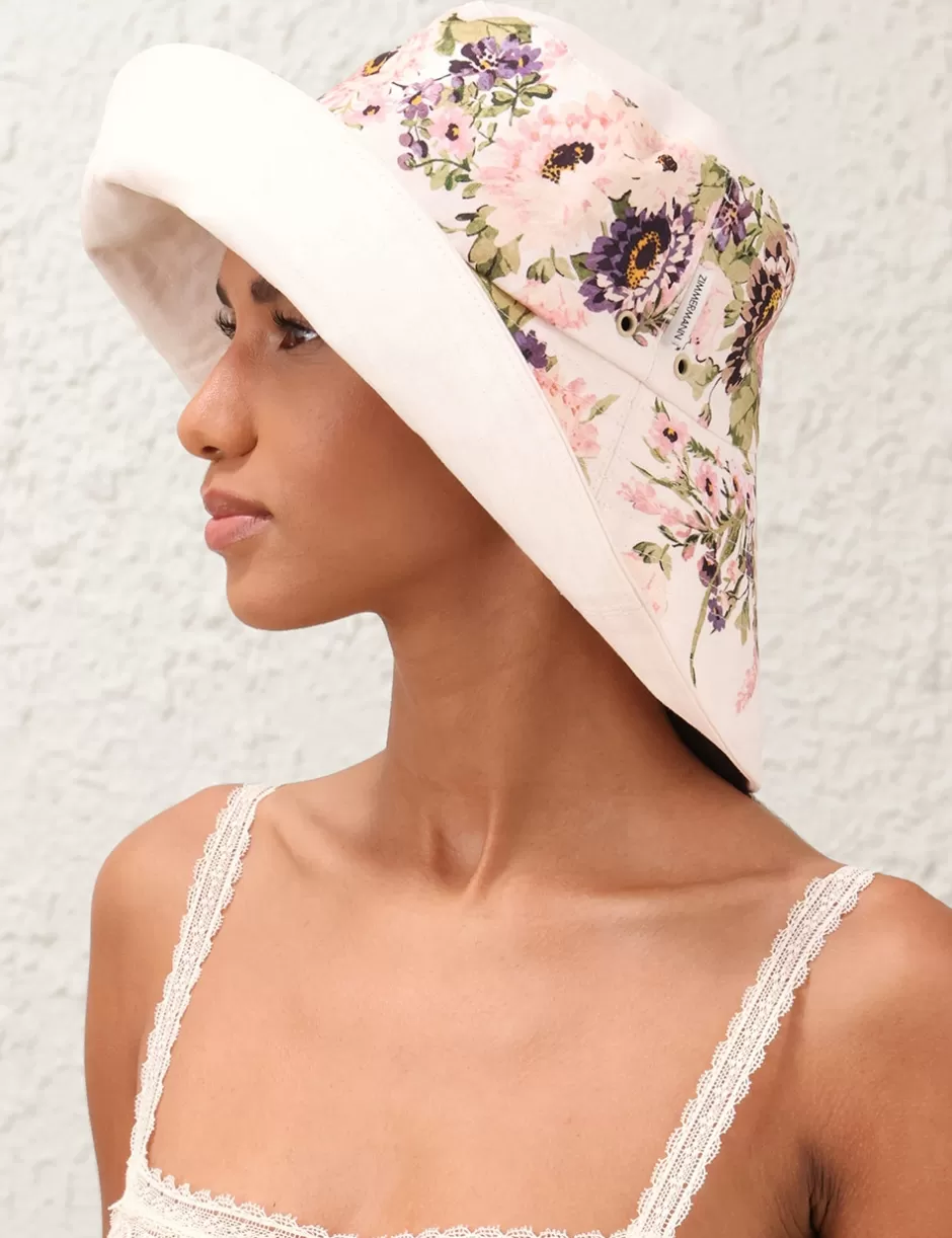 ZIMMERMANN Accessories | Hats<Printed Long Brim Bucket Hat Cream Multi Floral