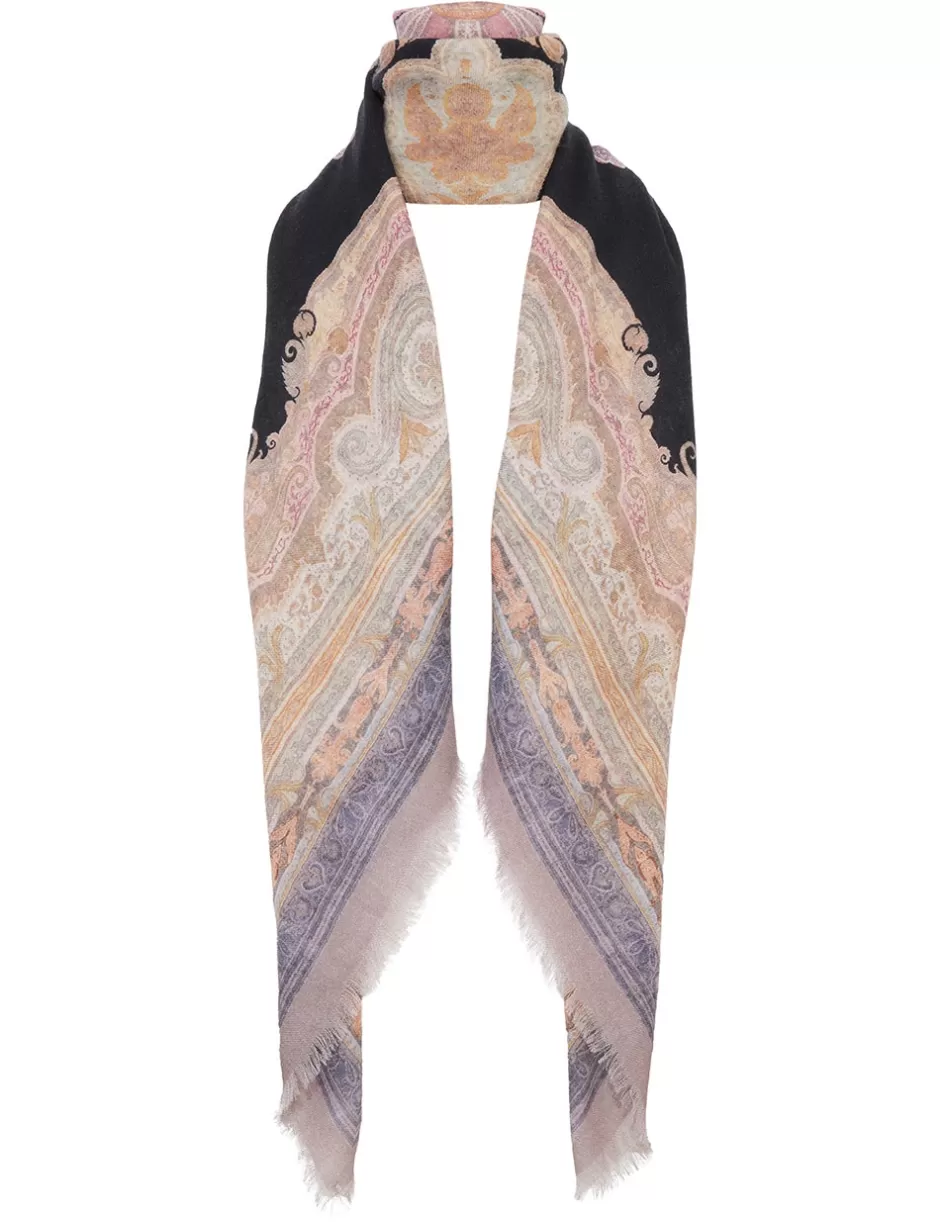 ZIMMERMANN Accessories | Scarves<Printed Shawl Tear Drop Rug Black