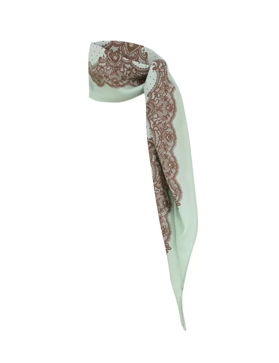 ZIMMERMANN Accessories | Scarves<Printed Silk Diamond Scarf Locket Lace Mint Hint Ombre