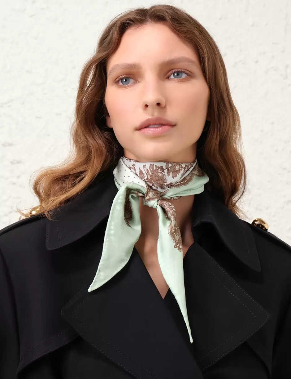 ZIMMERMANN Accessories | Scarves<Printed Silk Diamond Scarf Locket Lace Mint Hint Ombre