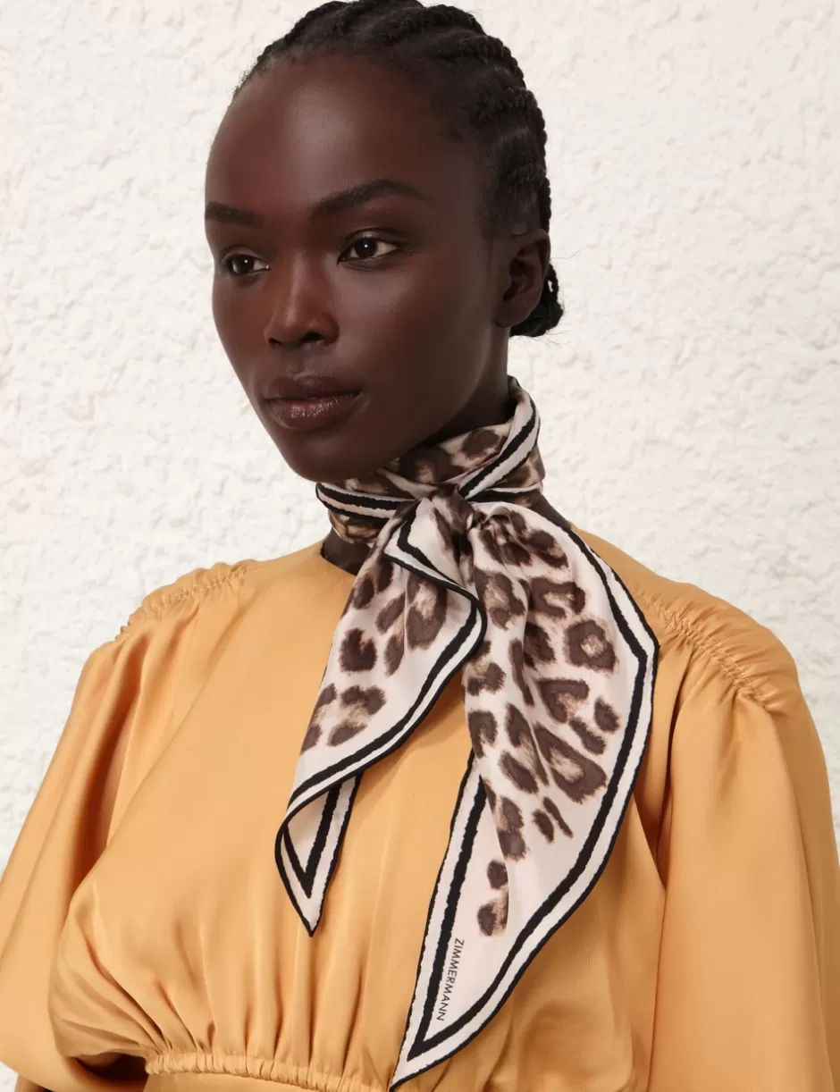 ZIMMERMANN Accessories | Scarves<Printed Silk Neck Scarf Chocolate Leopard