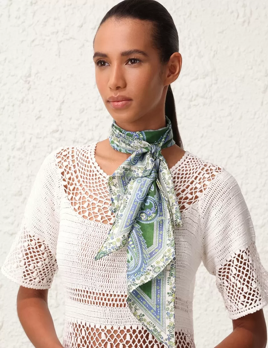 ZIMMERMANN Accessories | Scarves<Printed Silk Neck Scarf Green Paisley