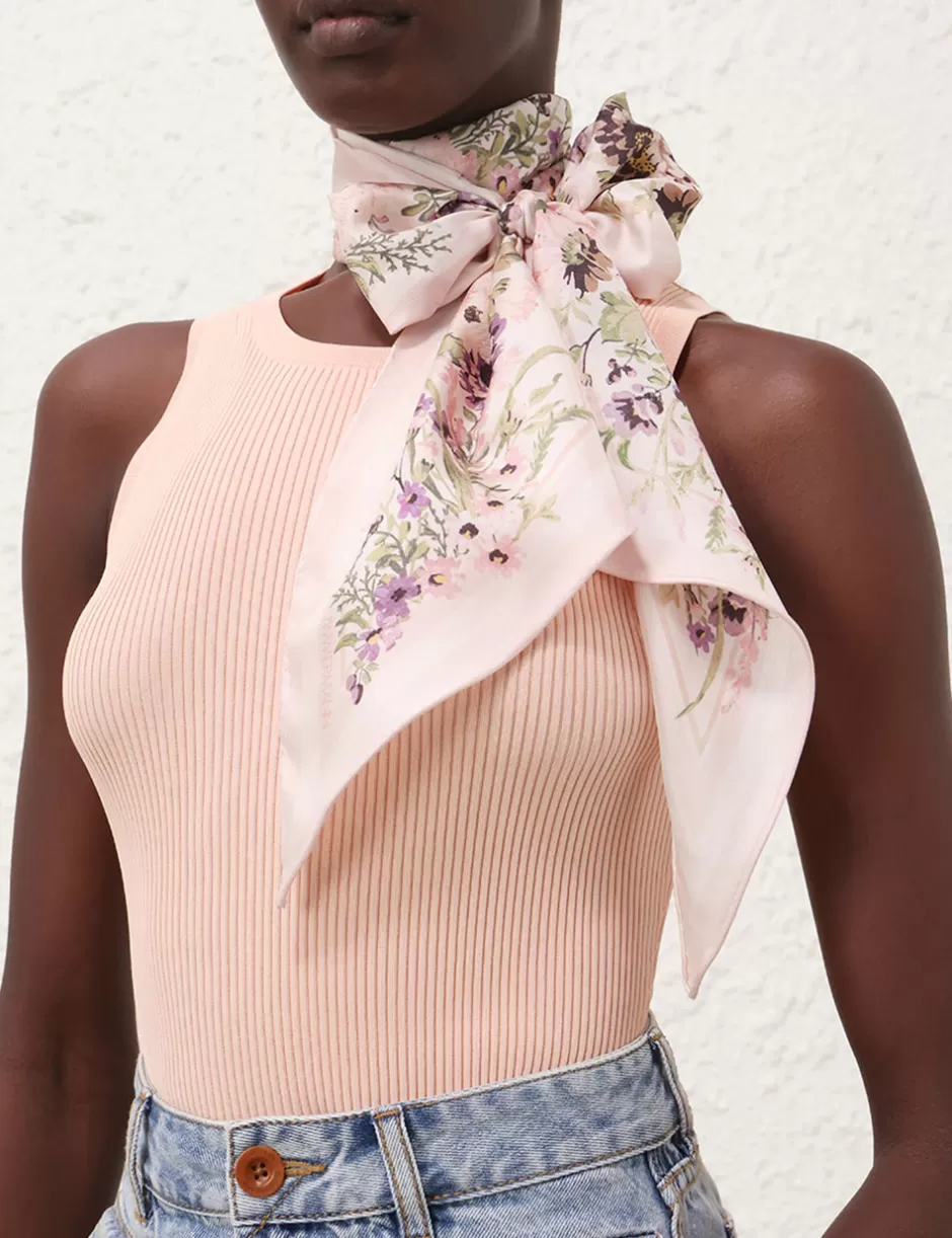 ZIMMERMANN Accessories | Scarves<Printed Silk Neck Scarf Cream Multi Floral