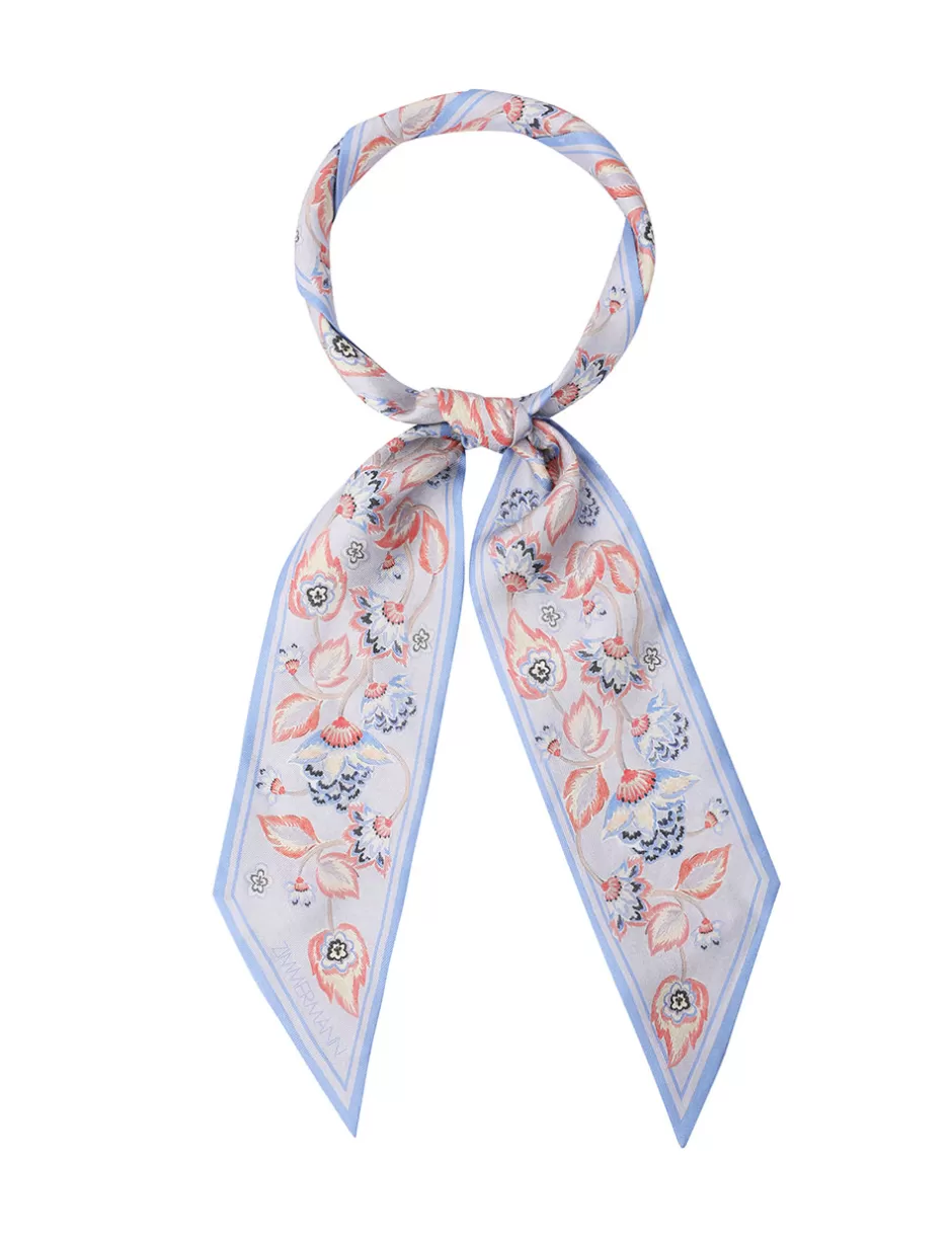 ZIMMERMANN Accessories | Scarves<Printed Silk Ribbon Scarf Eden Dahlia Sapphire