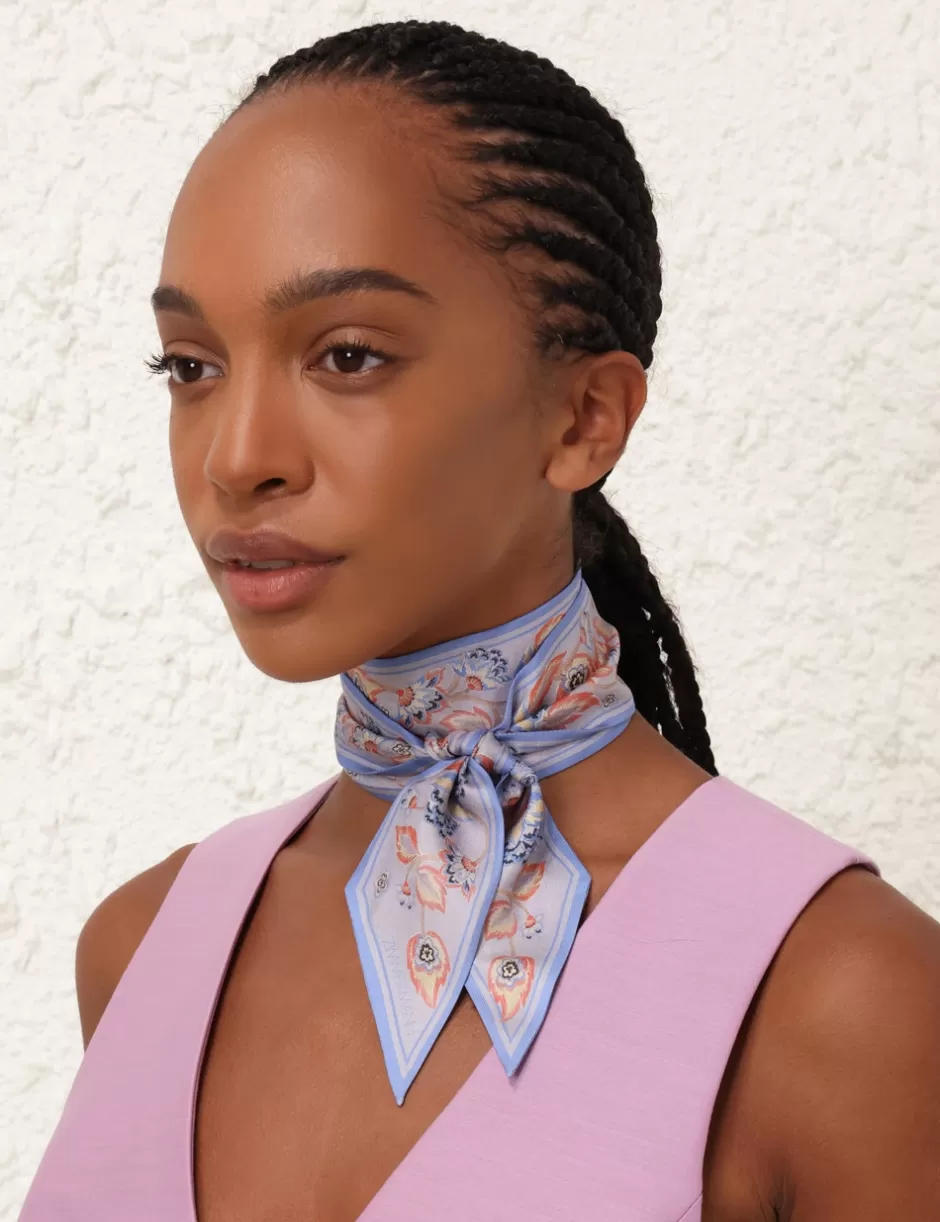 ZIMMERMANN Accessories | Scarves<Printed Silk Ribbon Scarf Eden Dahlia Sapphire