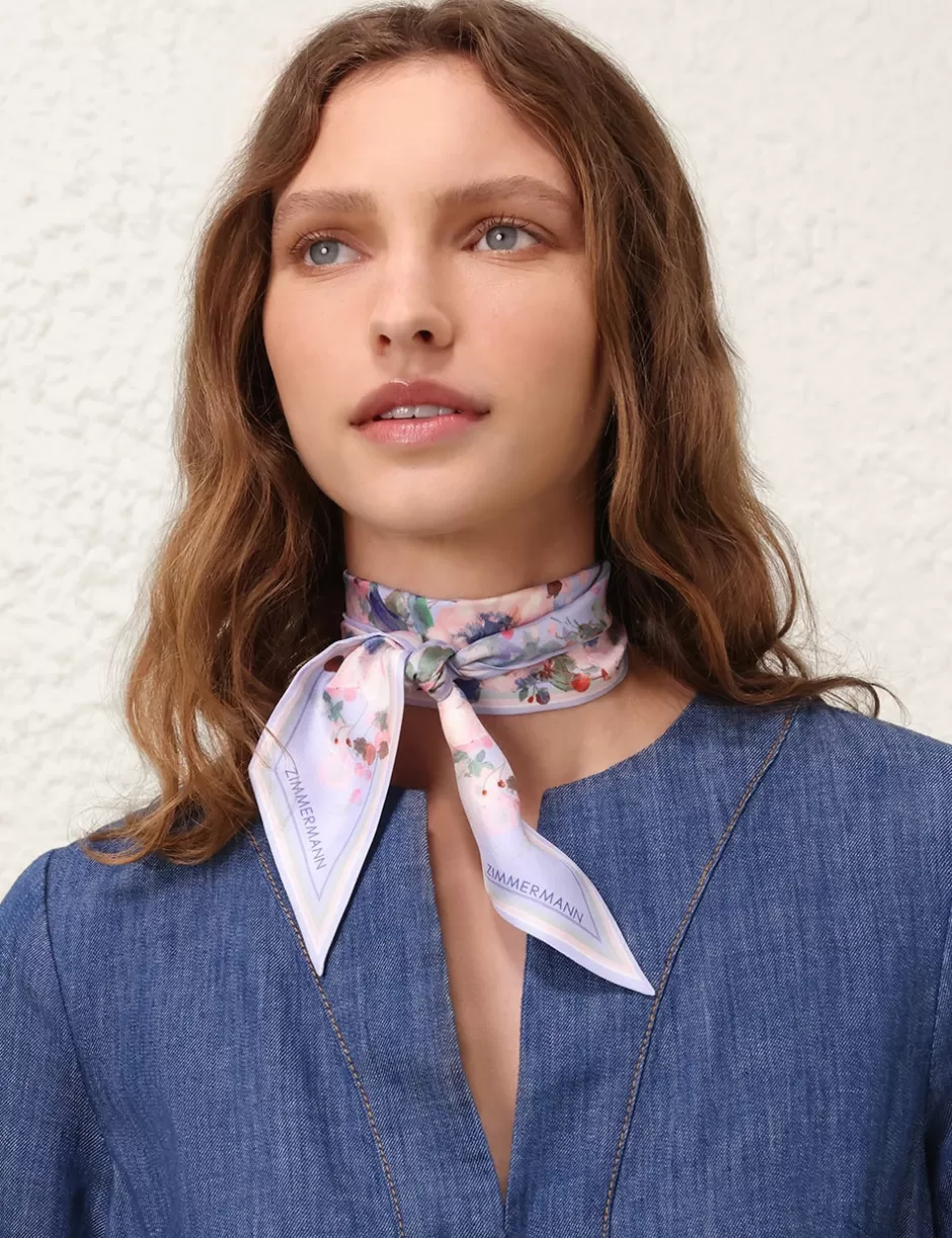 ZIMMERMANN Accessories | Accessories<Printed Silk Ribbon Scarf Blue Floral