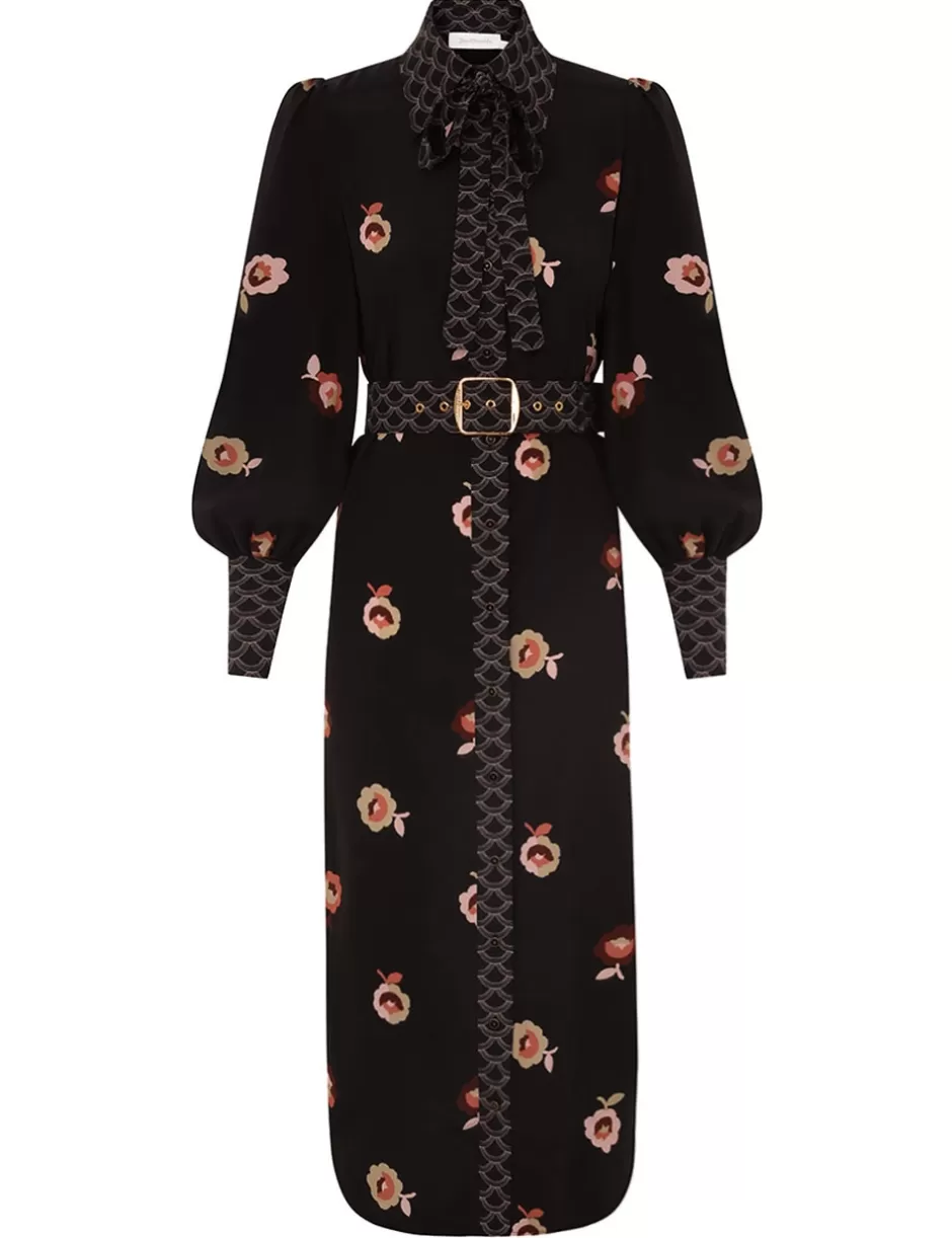 ZIMMERMANN Clothing | Dresses<Pussybow Midi Dress Black Floral