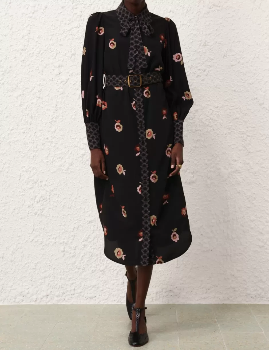 ZIMMERMANN Clothing | Dresses<Pussybow Midi Dress Black Floral