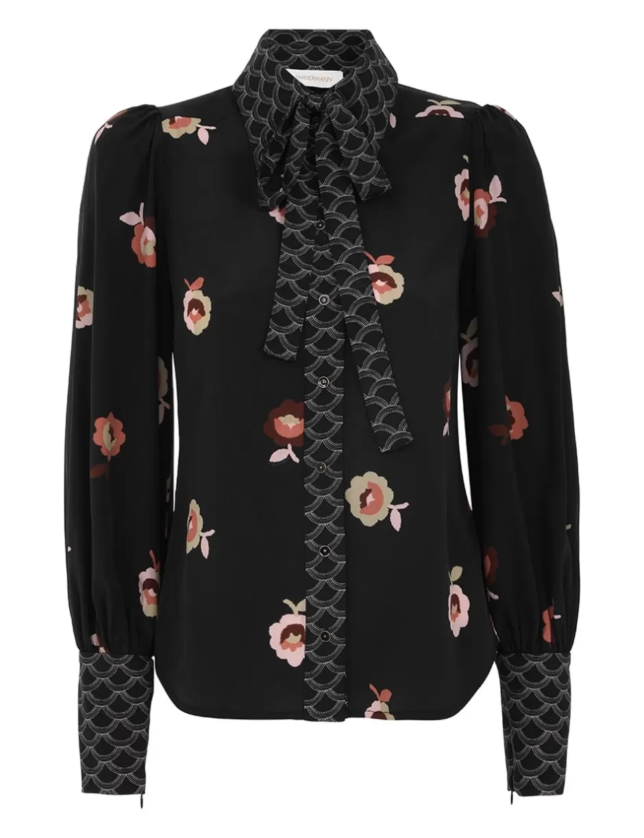 ZIMMERMANN Clothing | Tops<Pussybow Shirt Black Floral