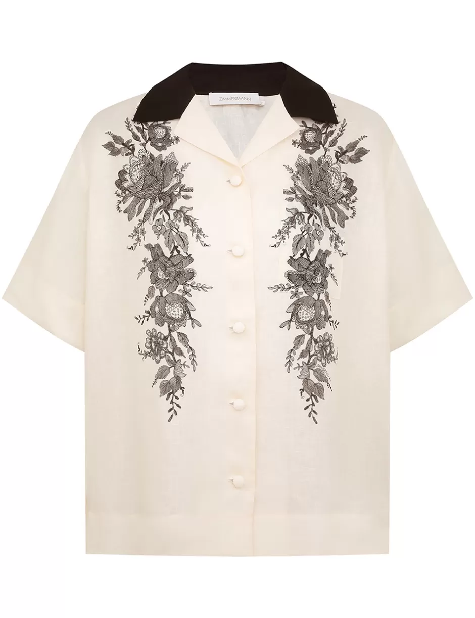 ZIMMERMANN Clothing | Tops<Short Sleeve Shirt Cream Floral