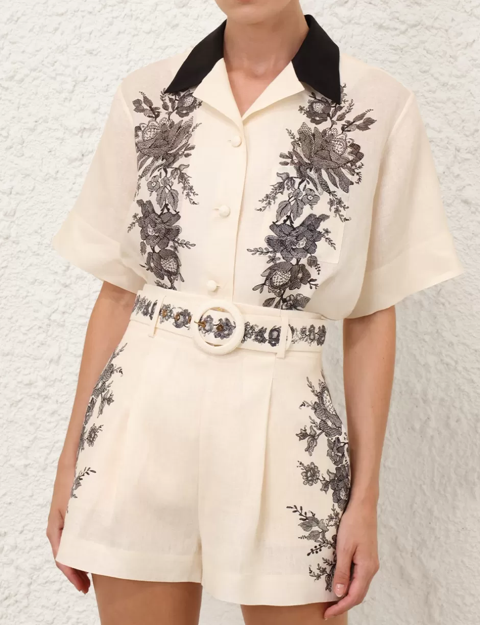 ZIMMERMANN Clothing | Tops<Short Sleeve Shirt Cream Floral