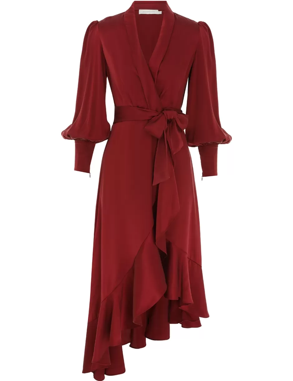 ZIMMERMANN Clothing | Dresses<Silk Wrap Midi Dress Burgundy