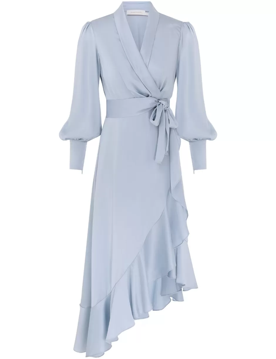 ZIMMERMANN Clothing | Dresses<Silk Wrap Midi Dress Pale Blue