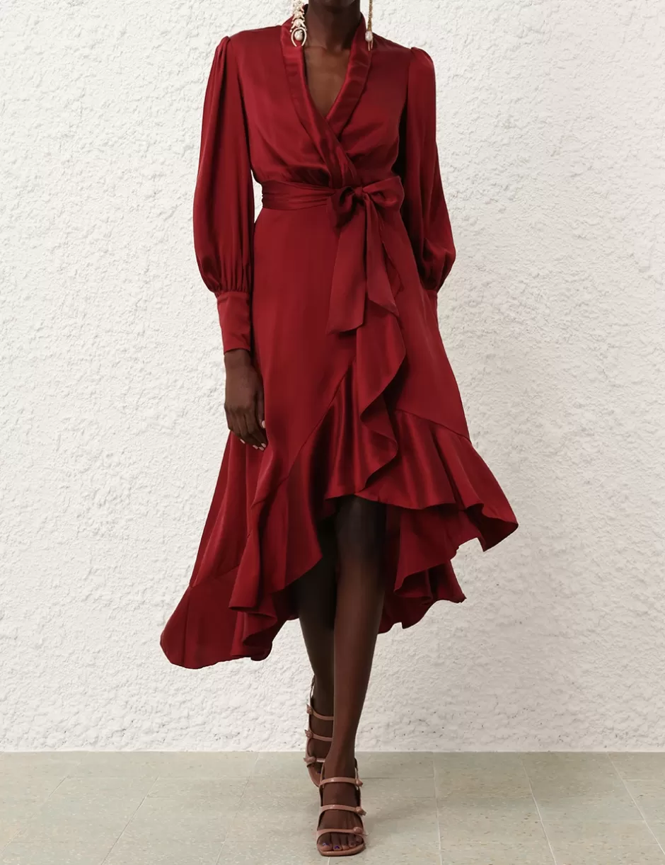 ZIMMERMANN Clothing | Dresses<Silk Wrap Midi Dress Burgundy