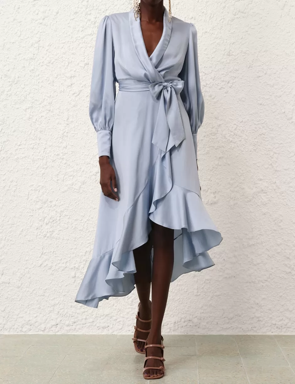 ZIMMERMANN Clothing | Dresses<Silk Wrap Midi Dress Pale Blue