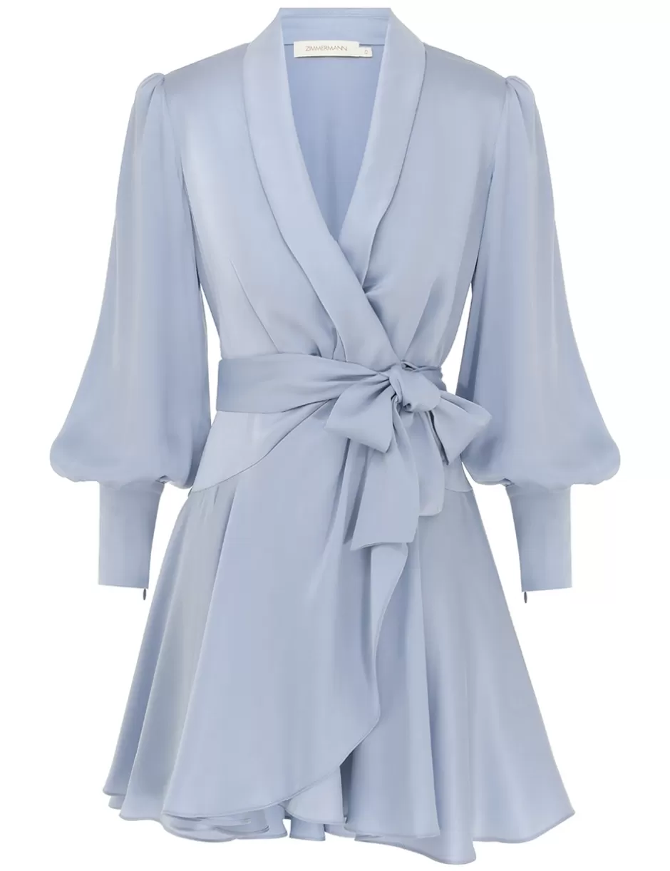 ZIMMERMANN Clothing | Dresses<Silk Wrap Mini Dress Pale Blue