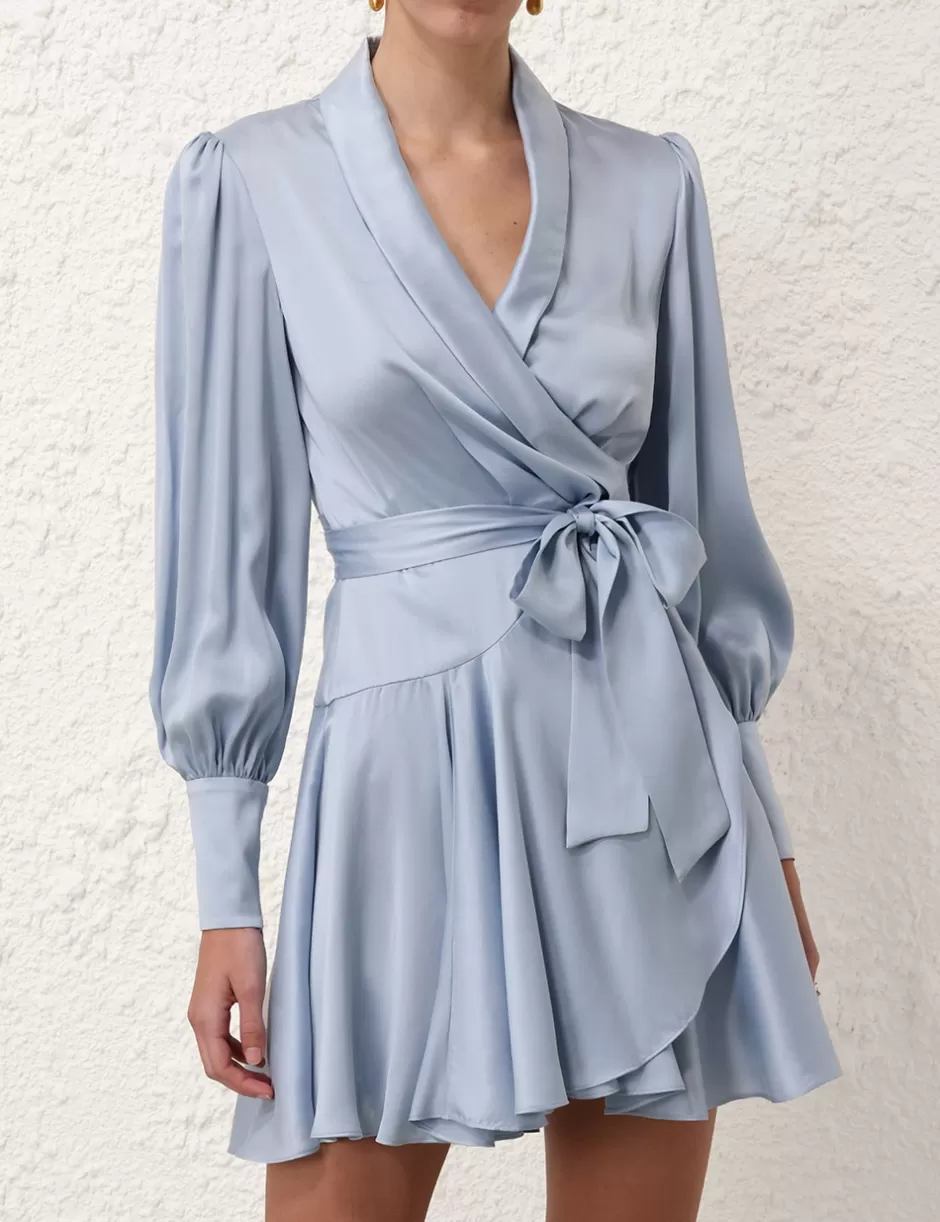 ZIMMERMANN Clothing | Dresses<Silk Wrap Mini Dress Pale Blue